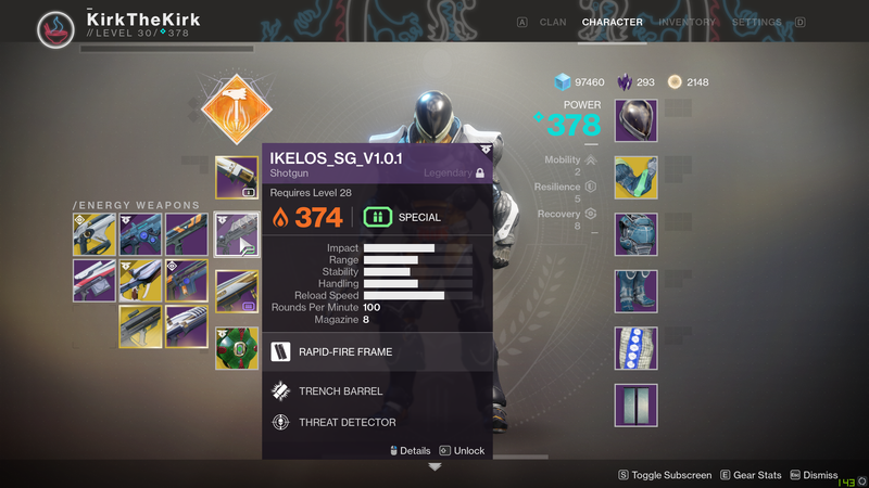 Hand cannon, shotgun, rocket launcher.